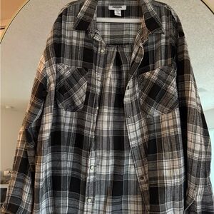 RSQ Black and White Plaid Button Down Shirt